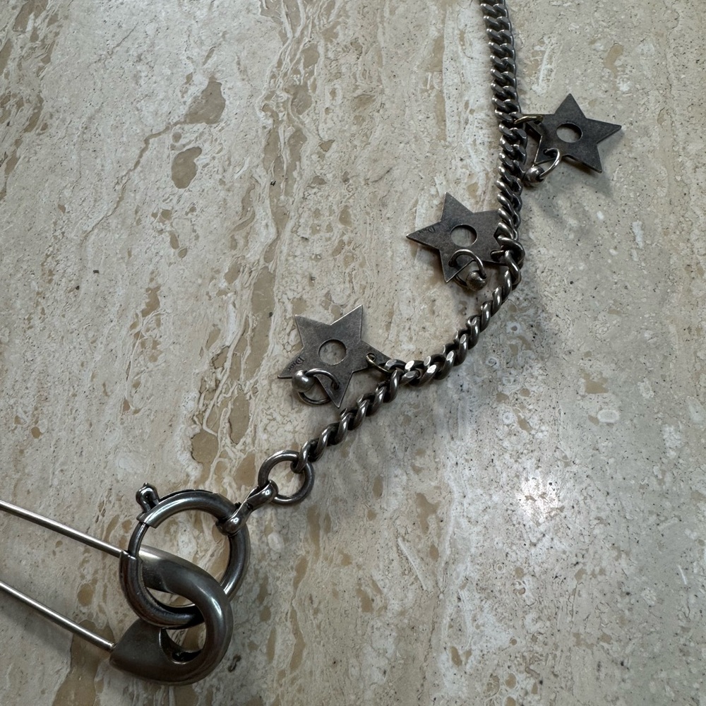 Dior Galliano Star and Safety Pin Silver Tone Chain Necklace - Picture 3 of 5